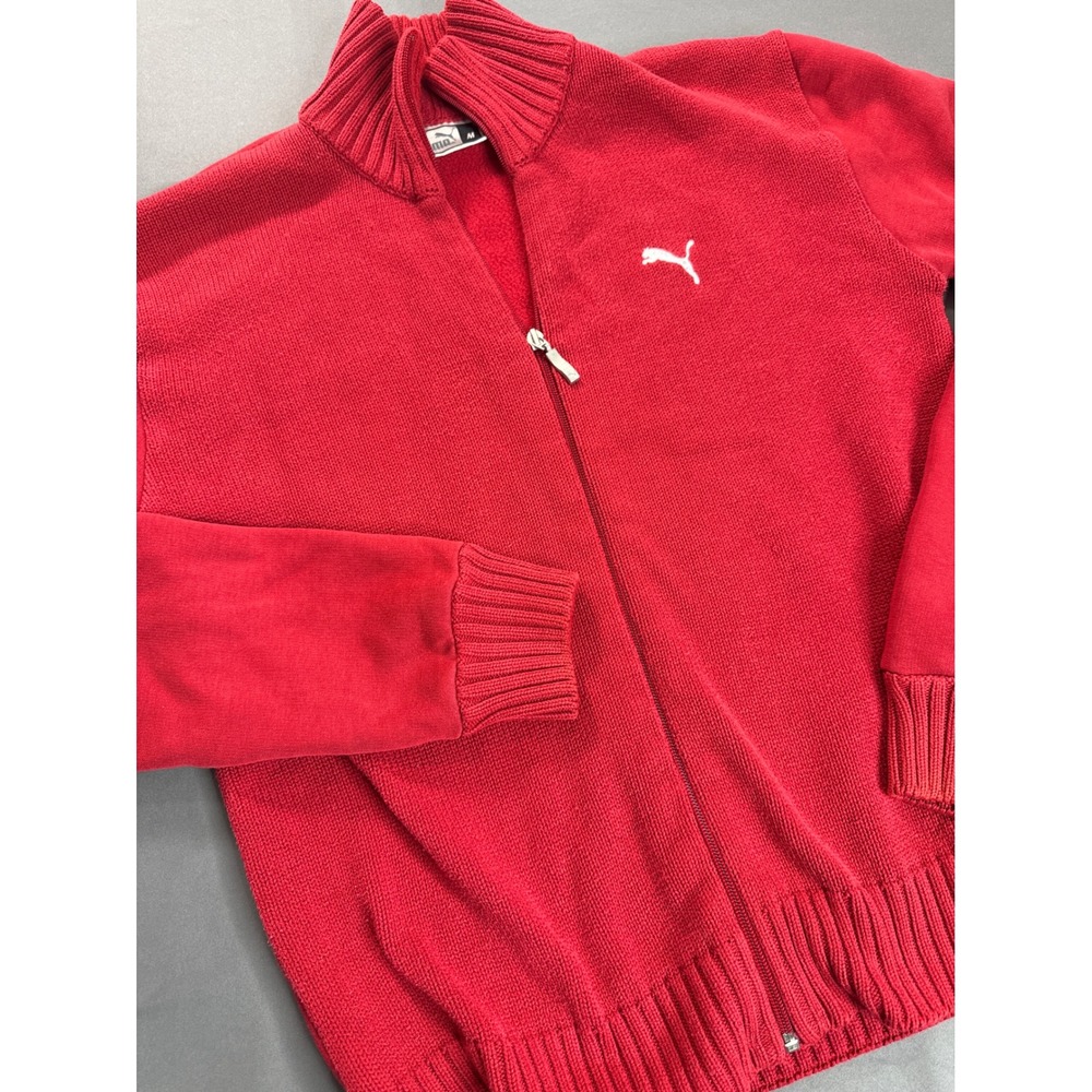 Puma‎ Mens Red Full Zip Mock Neck Knit Track Jacket Sweater Size M